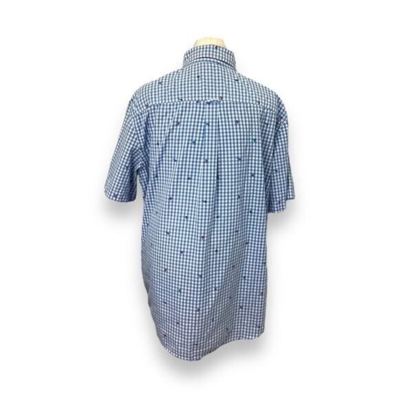 Chaps Mens Blue Gingham Flying Fishing Short Sleeve Shirt XL Cotton Easy Care - Picture 3 of 9